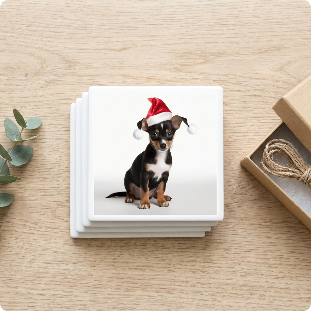 Toy Fox Terrier Puppy ceramic coasters set of 4, gift set