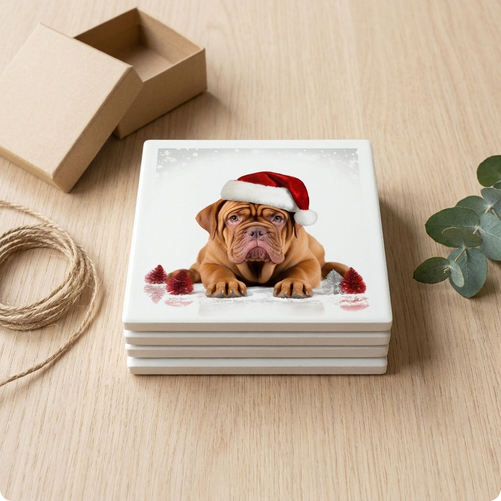 Dogue de Bordeaux ceramic coasters set of 4, gift set