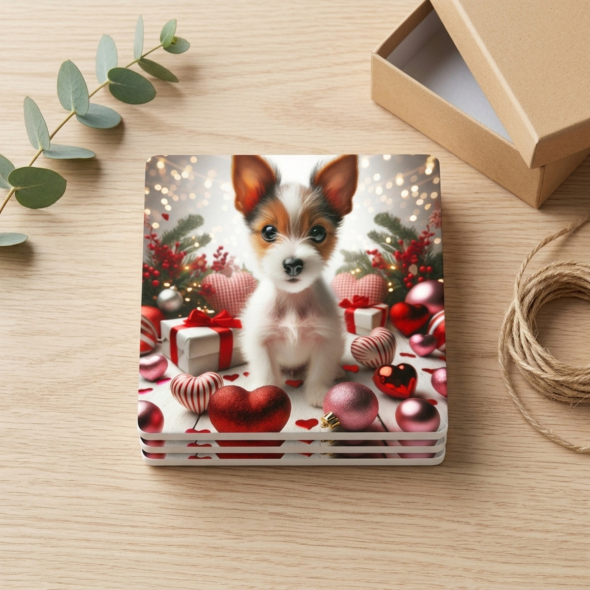 Russell Terrier ceramic coasters set of 4, gift set