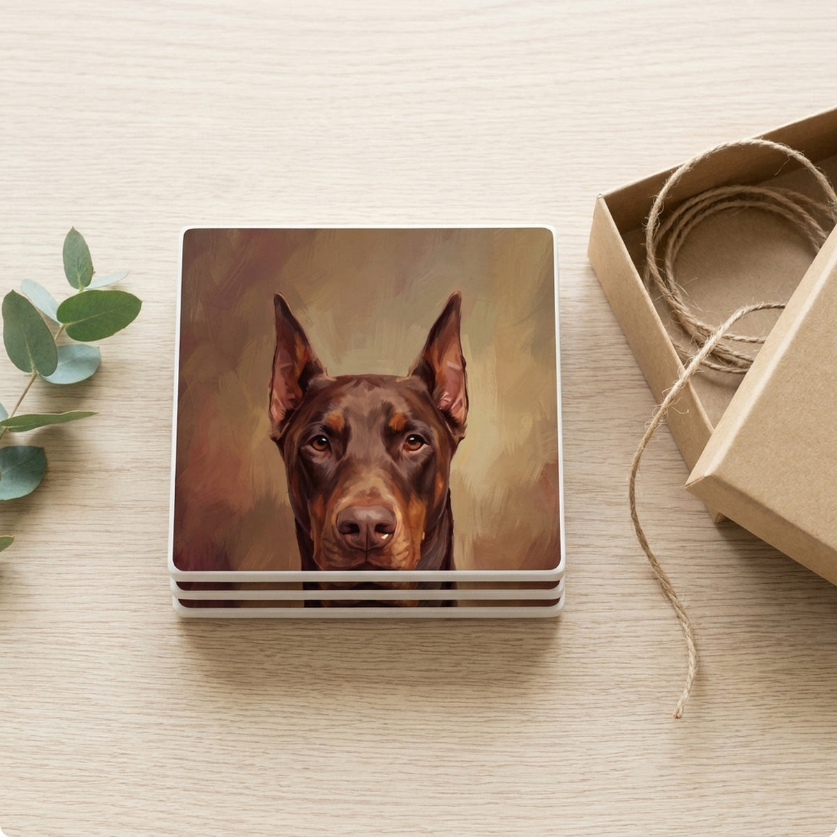 Doberman Portrait ceramic coasters set of 4, gift set