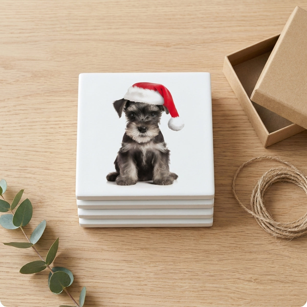 Miniature Schnauzer Puppy ceramic coasters set of 4, gift set