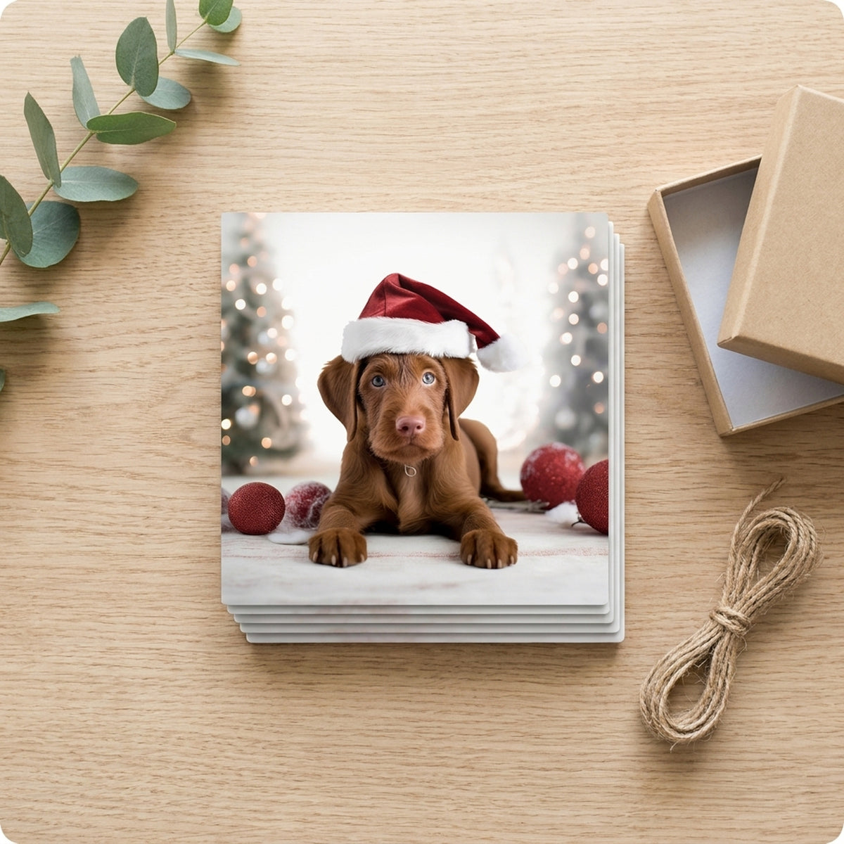 Wirehaired Vizsla Puppy ceramic coasters set of 4, gift set