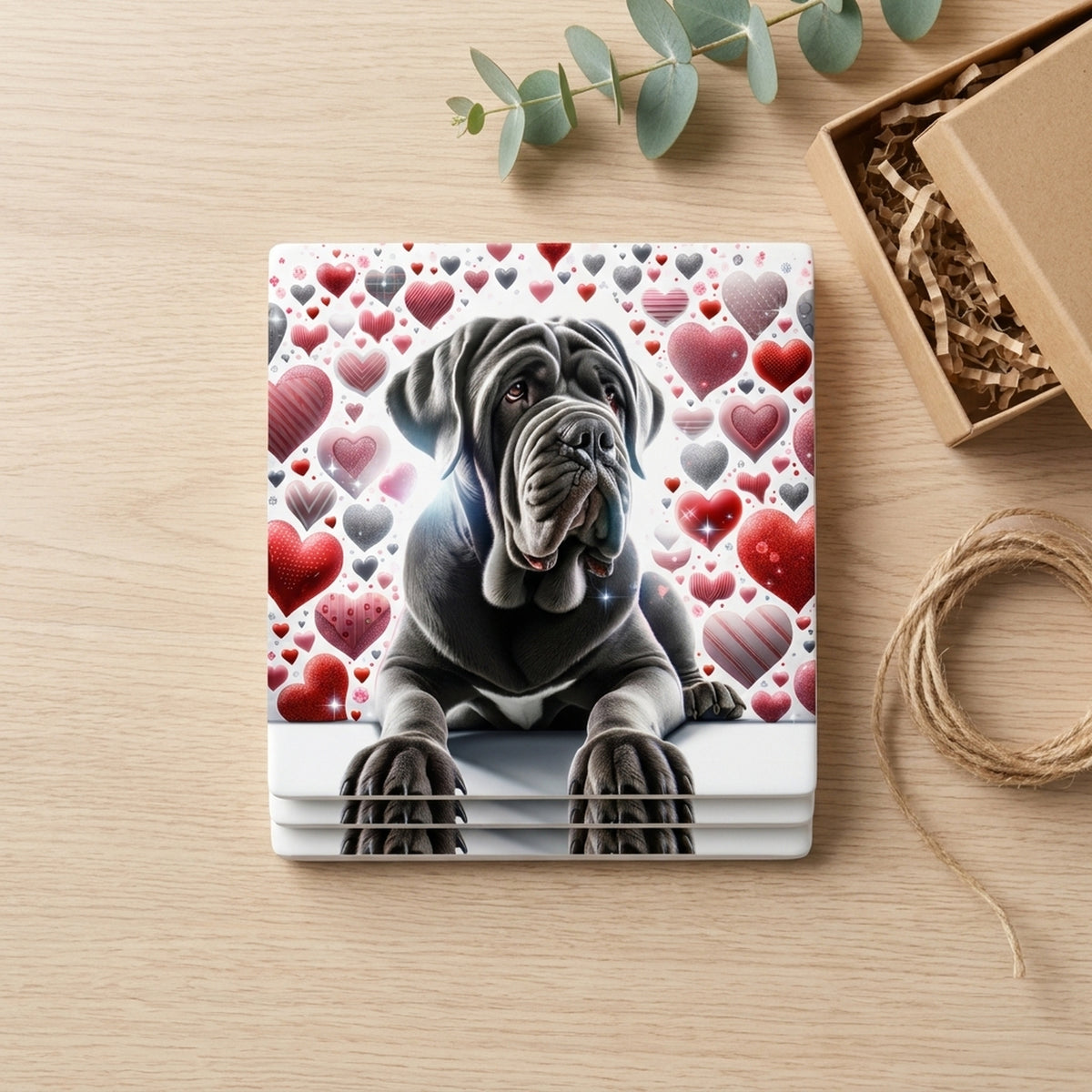 Neapolitan Mastiff ceramic coasters set of 4, gift set