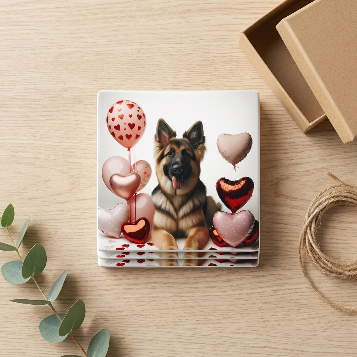 German Shepherd Dog ceramic coasters set of 4, gift set