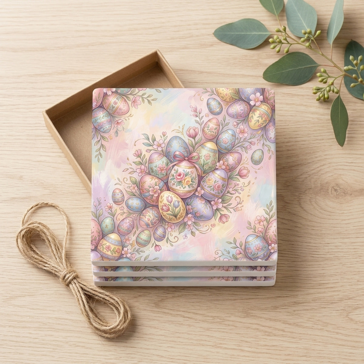 Easter Pastel Eggs ceramic coasters set of 4, gift set