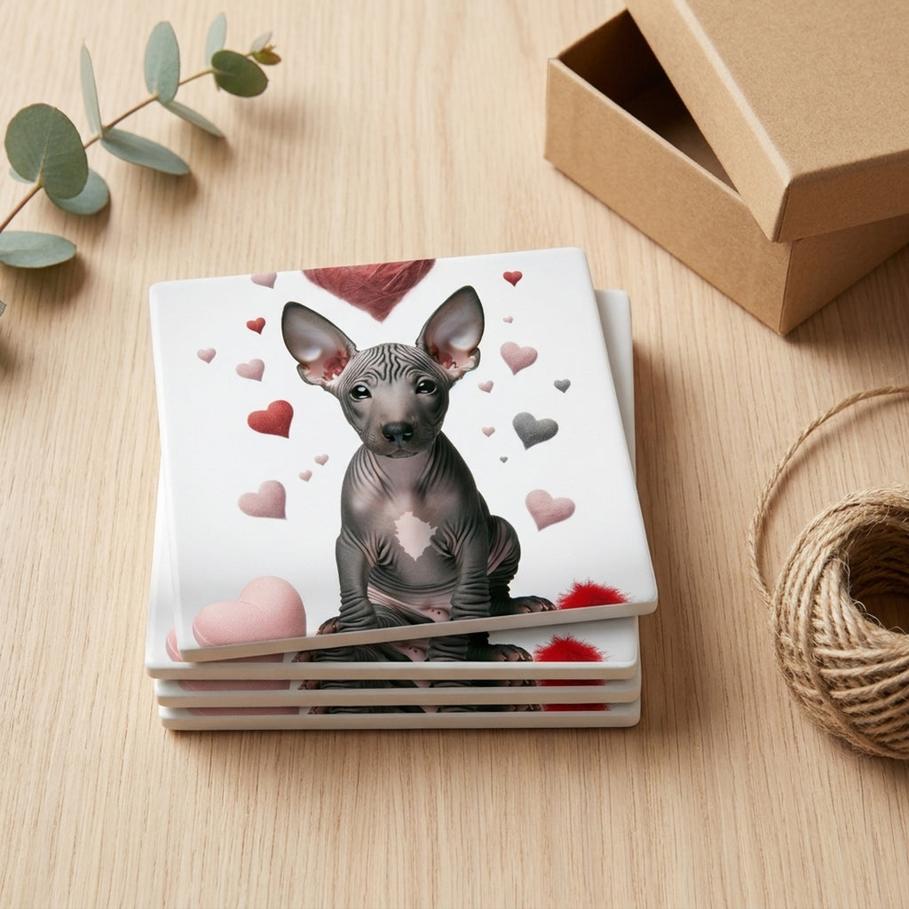 Xoloitzcuintli ceramic coasters set of 4, gift set