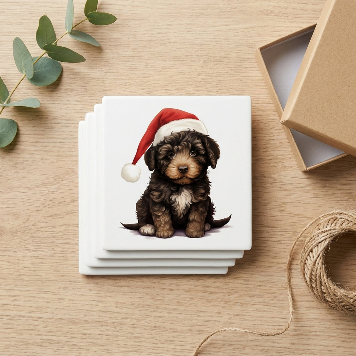 Barbet Puppy Drawing ceramic coasters set of 4, gift set