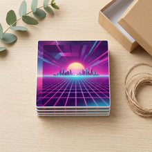 80s Neon Grid ceramic coasters set of 4, gift set
