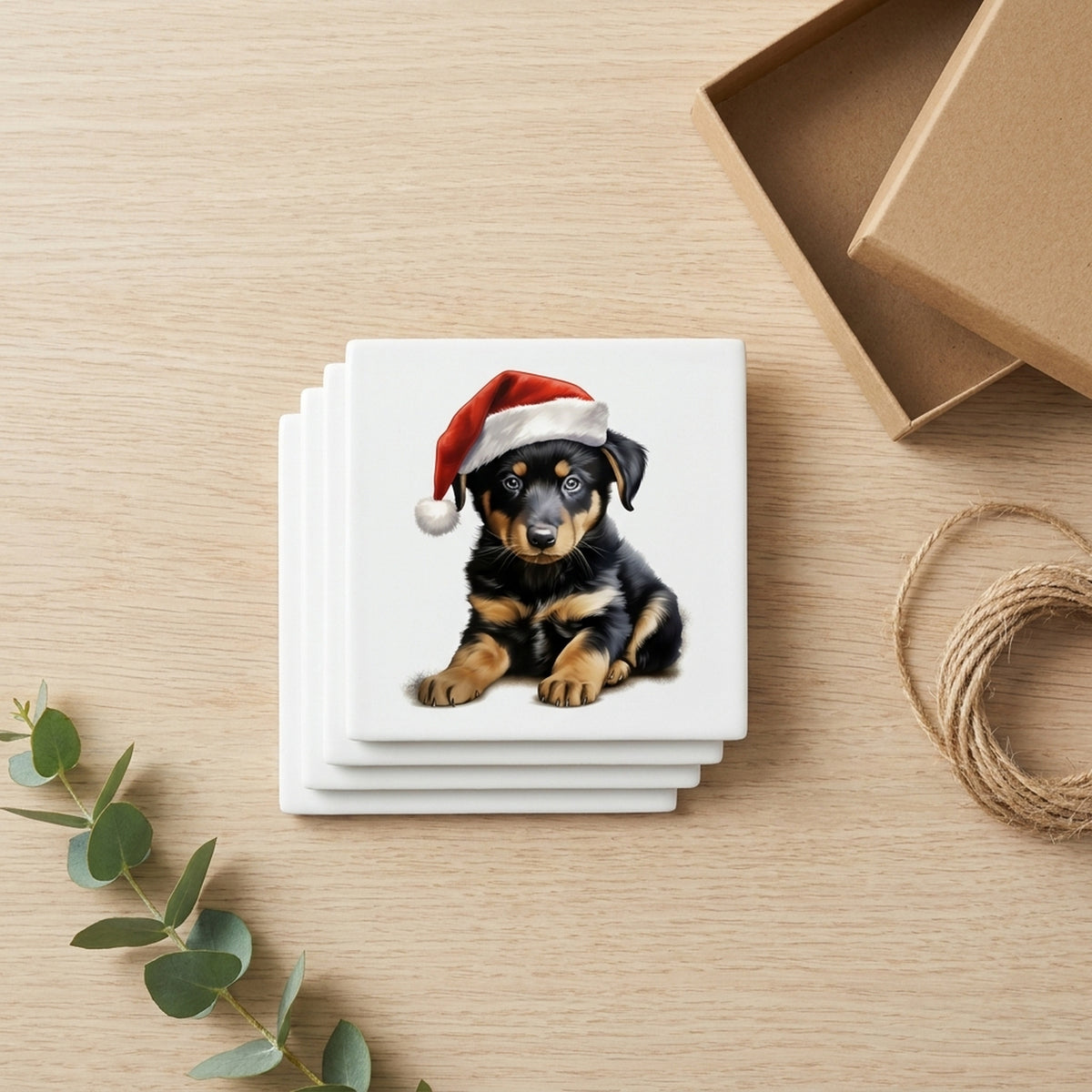 Beauceron Puppy Drawing ceramic coasters set of 4, gift set
