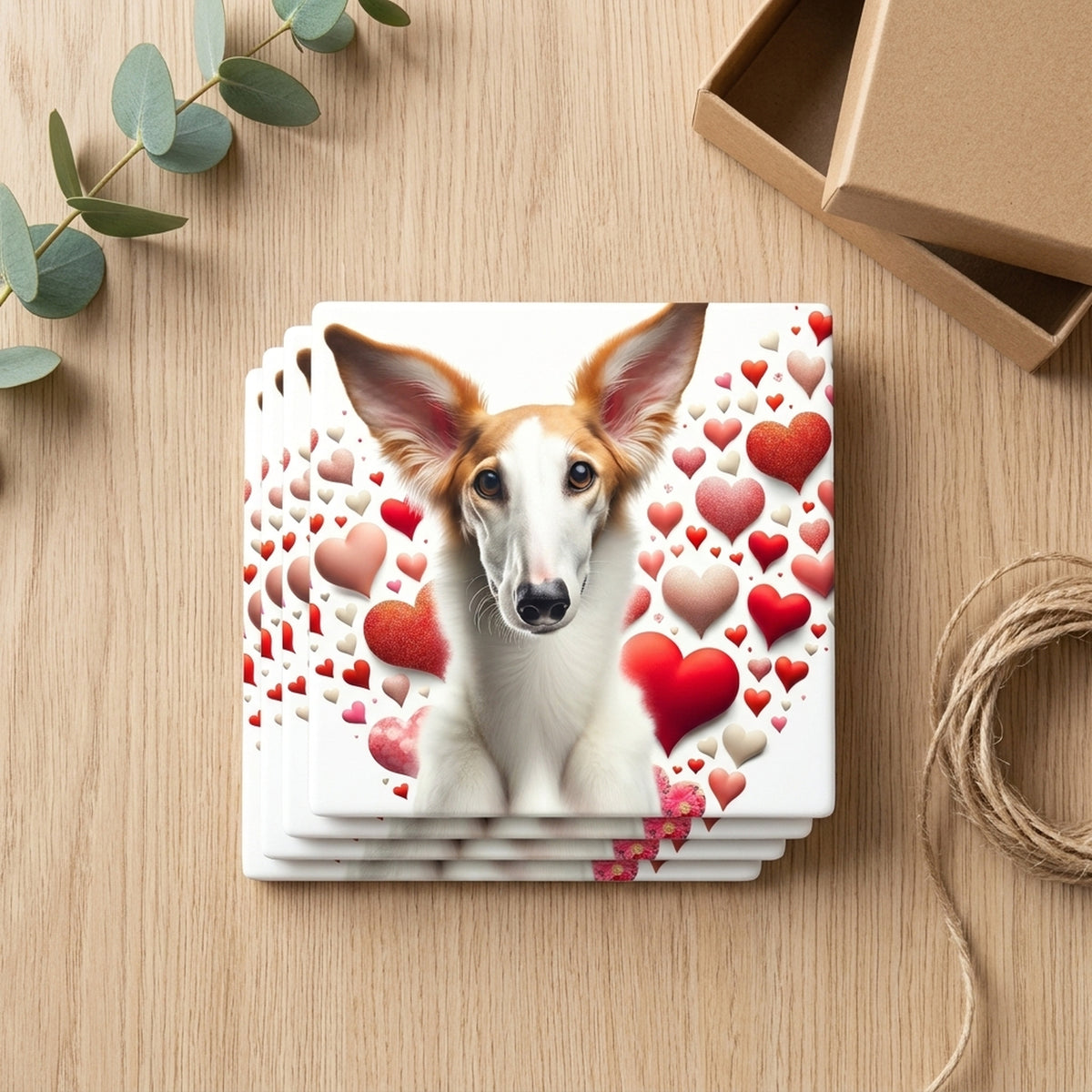 Borzoi ceramic coasters set of 4, gift set