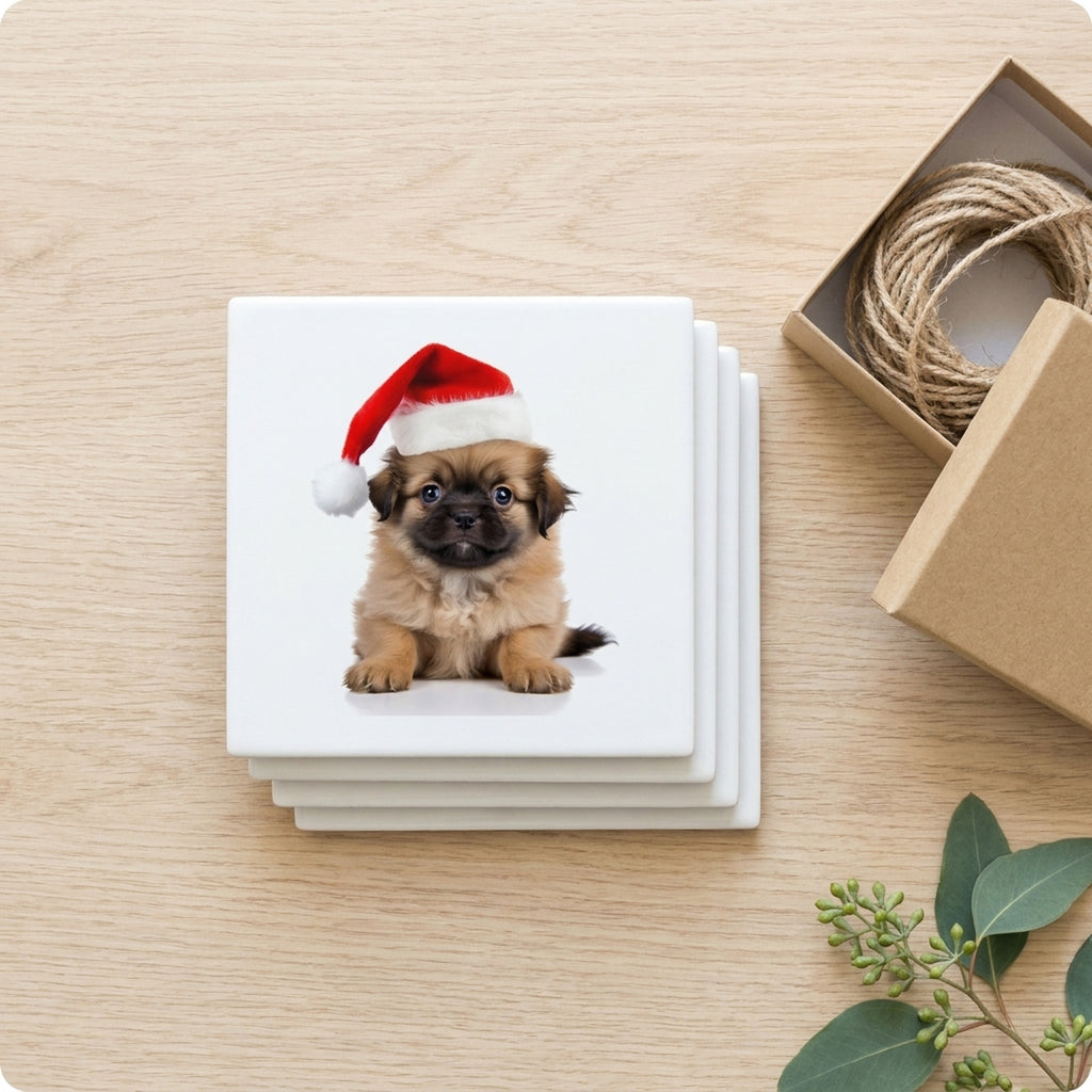 Tibetan Spaniel Puppy ceramic coasters set of 4, gift set