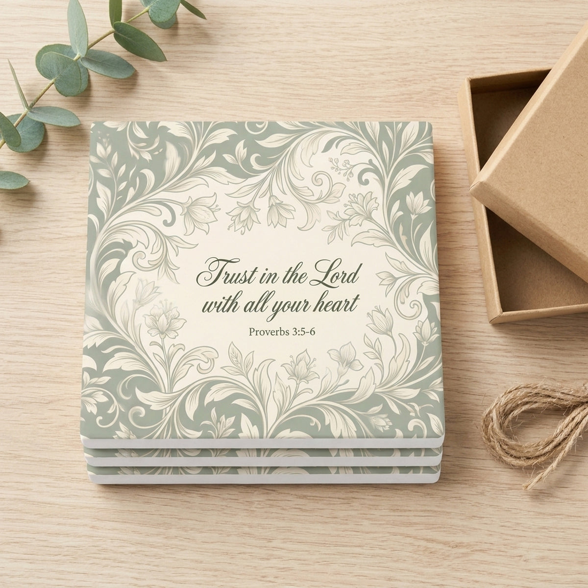 Proverbs 3:5 ceramic coasters set of 4, gift set