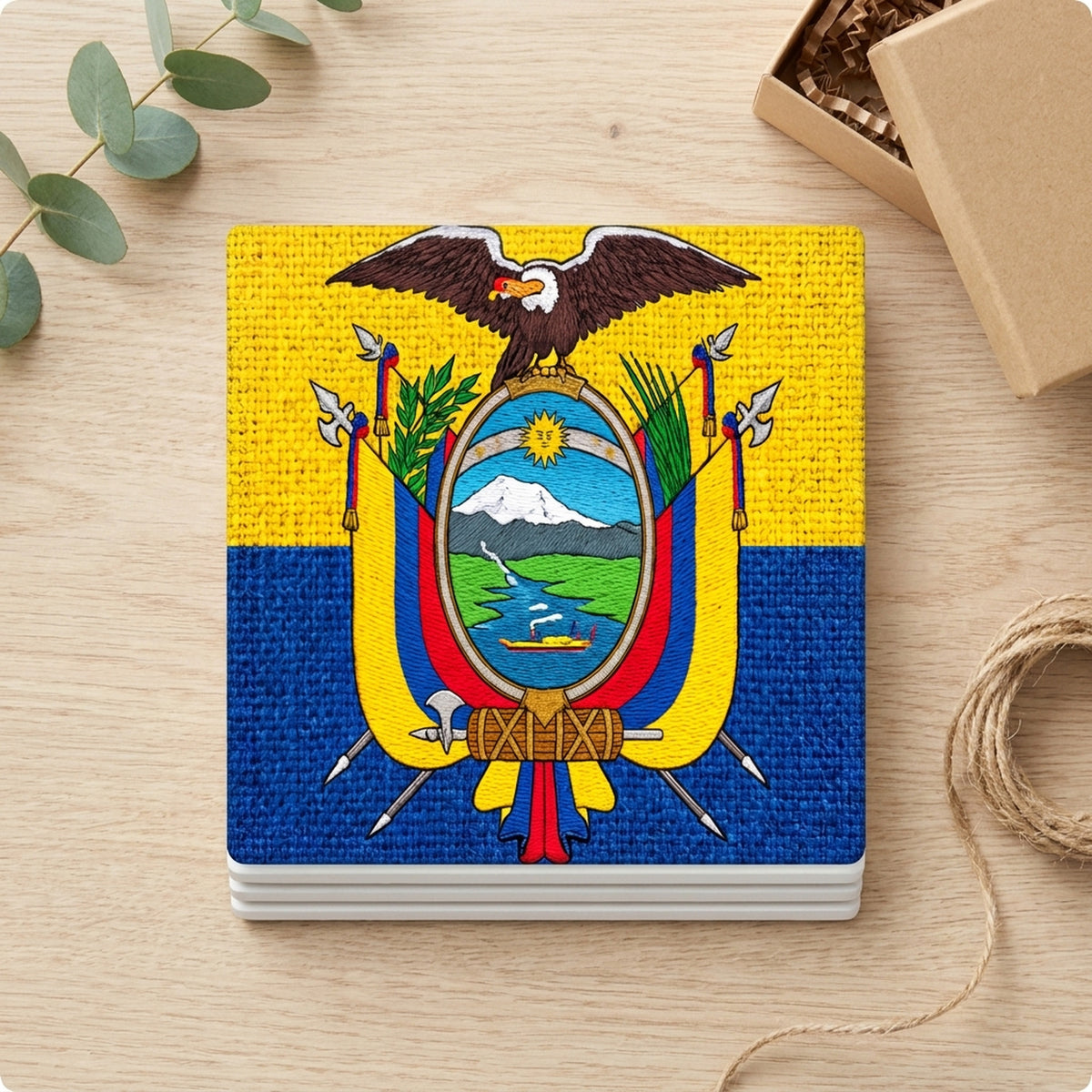 Ecuador Flag Pride ceramic coasters set of 4, gift set