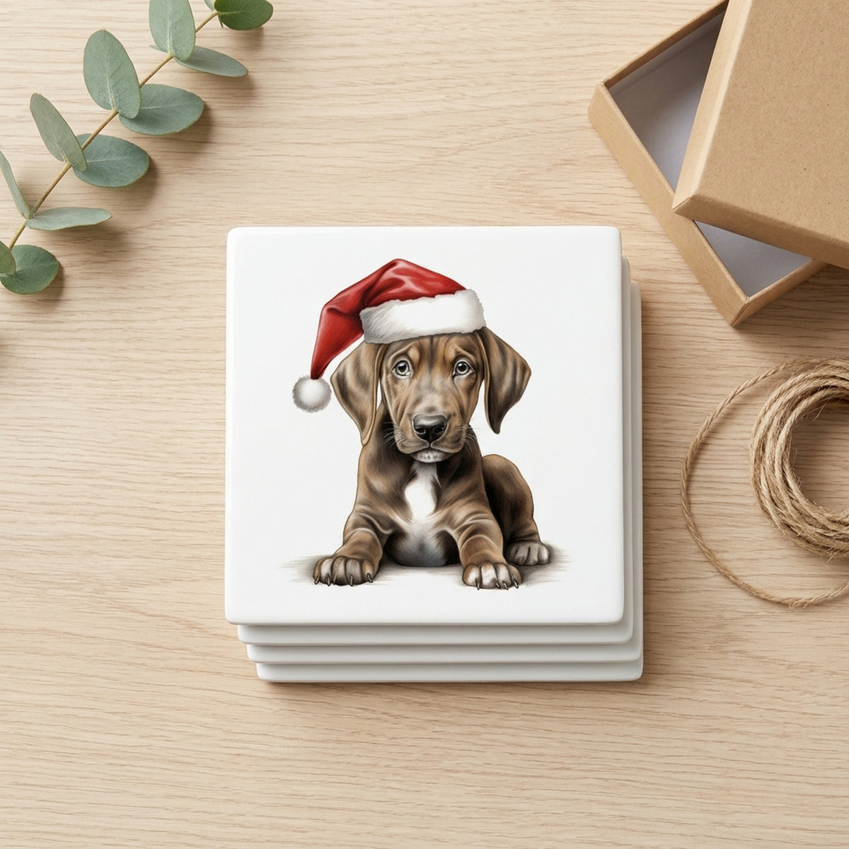 Plott Hound Puppy Drawing ceramic coasters set of 4, gift set
