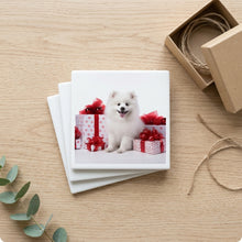 American Eskimo Dog Puppy ceramic coasters set of 4, gift set
