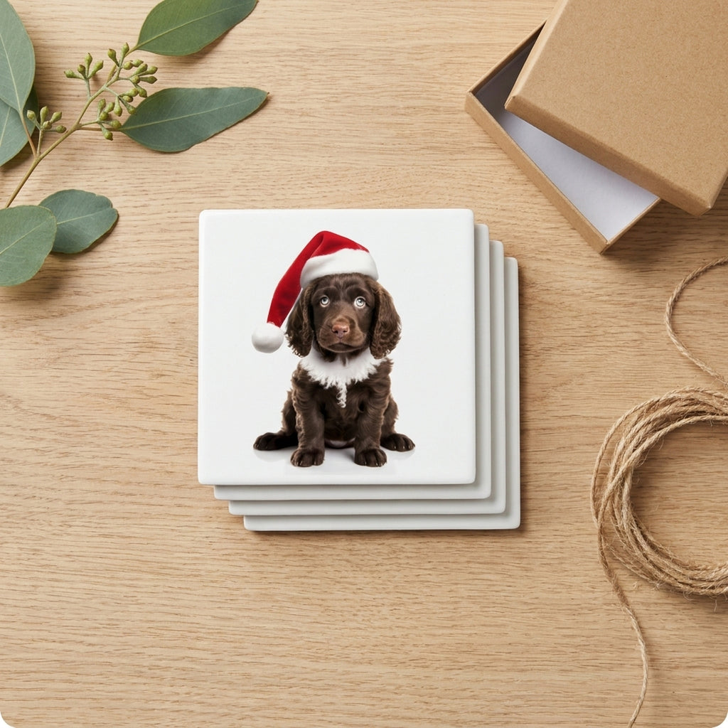 American Water Spaniel Puppy ceramic coasters set of 4, gift set