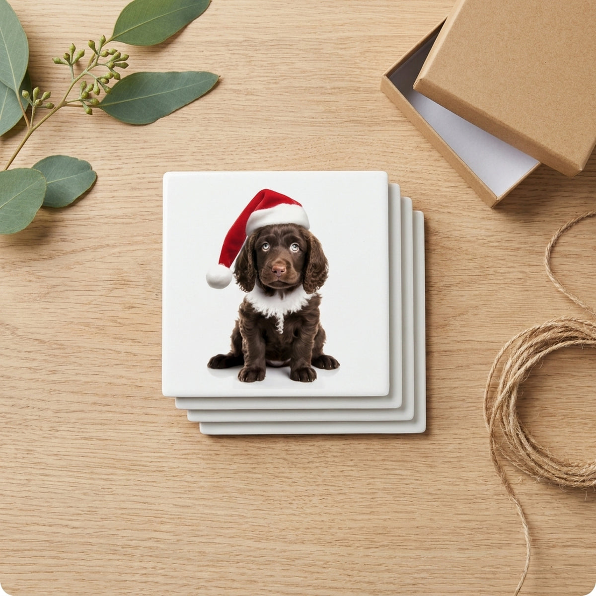 American Water Spaniel Puppy ceramic coasters set of 4, gift set