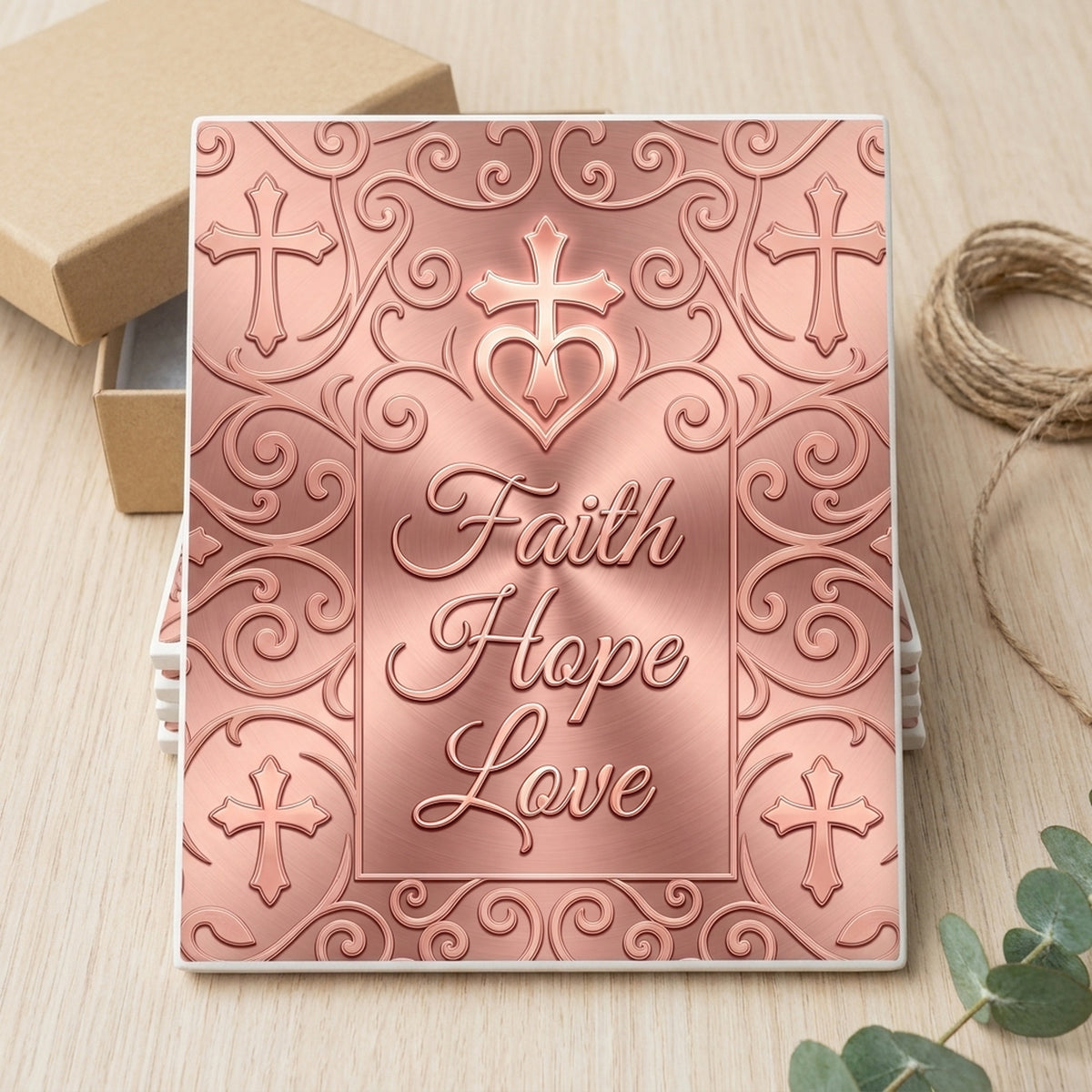 Faith Hope Love ceramic coasters set of 4, gift set