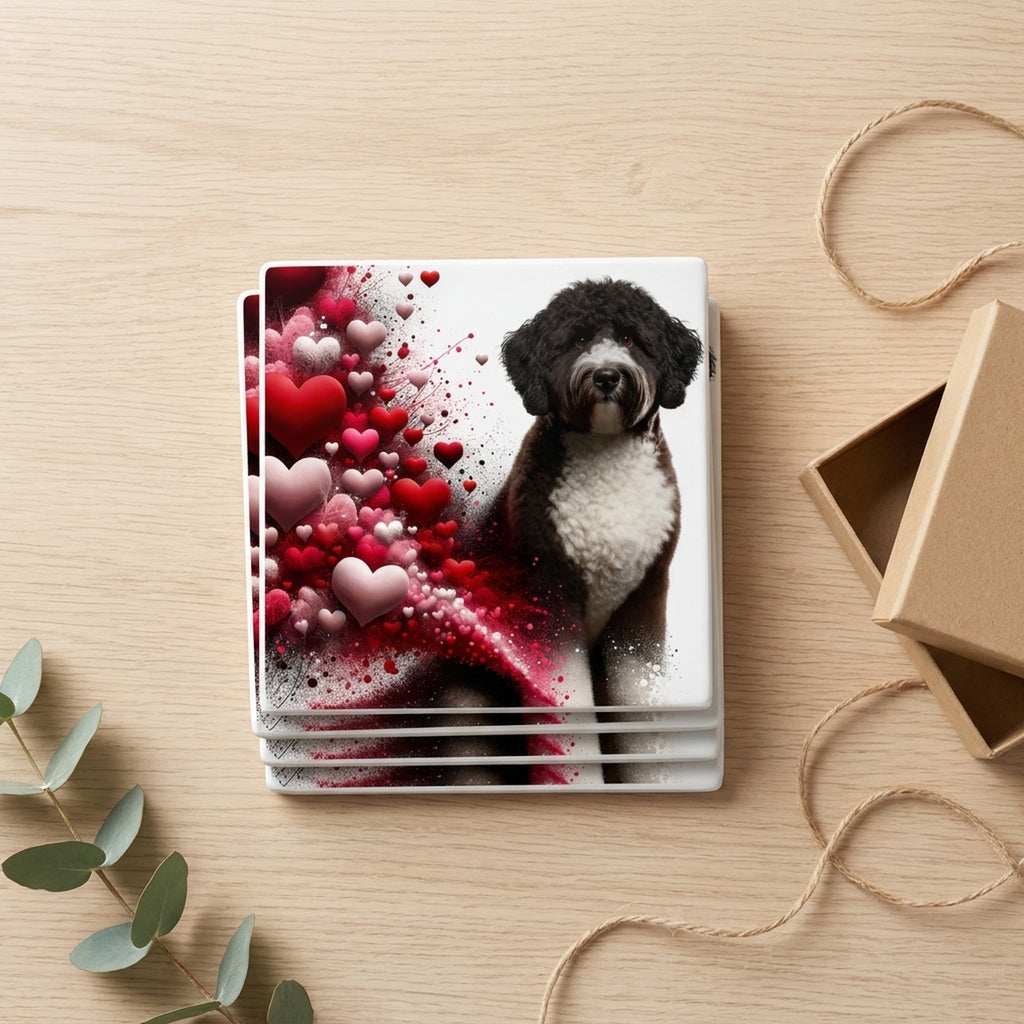 Portuguese Water Dog ceramic coasters set of 4, gift set
