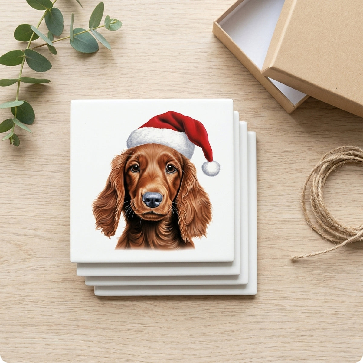 Irish Setter Puppy Drawing ceramic coasters set of 4, gift set