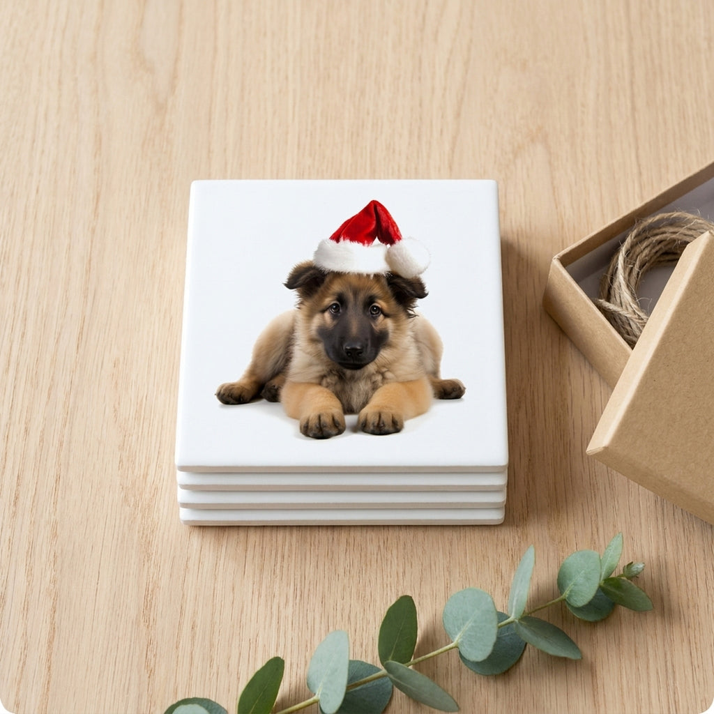 Belgian Tervuren Puppy ceramic coasters set of 4, gift set