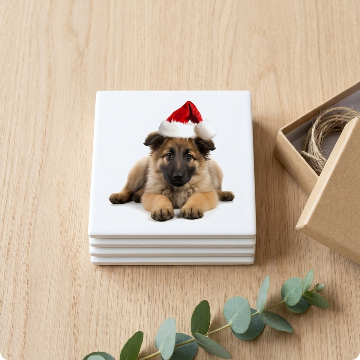 Belgian Tervuren Puppy ceramic coasters set of 4, gift set