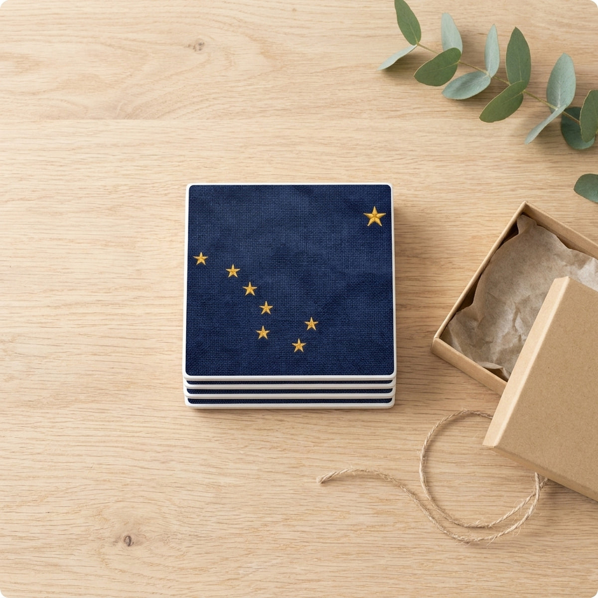 Alaska State Flag ceramic coasters set of 4, gift set