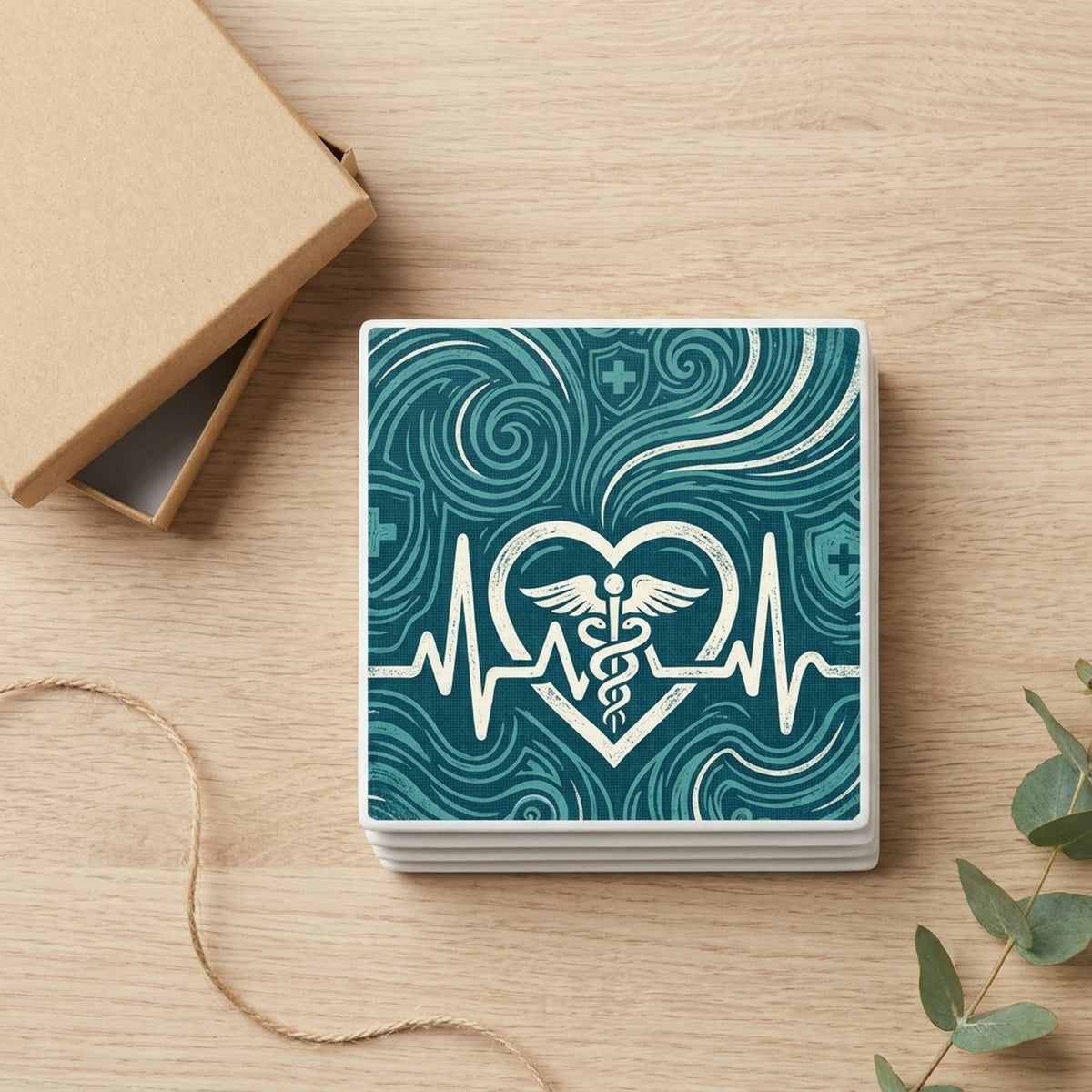 Nurse Heartbeat ceramic coasters set of 4, gift set