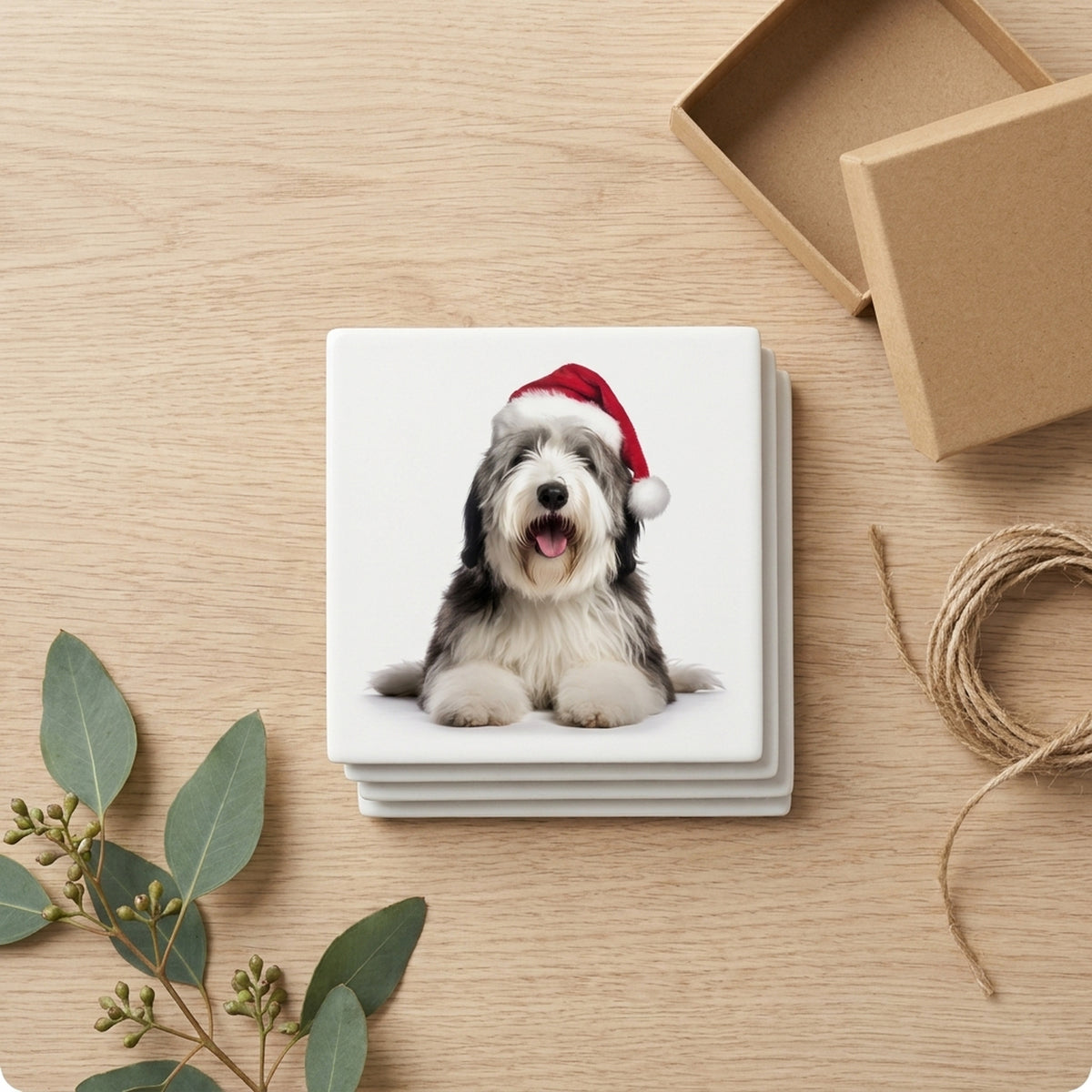 Old English Sheepdog ceramic coasters set of 4, gift set