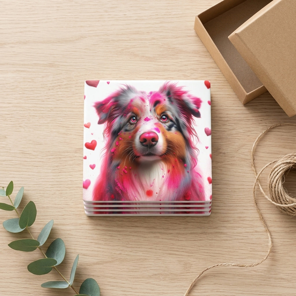 Australian Shepherd ceramic coasters set of 4, gift set