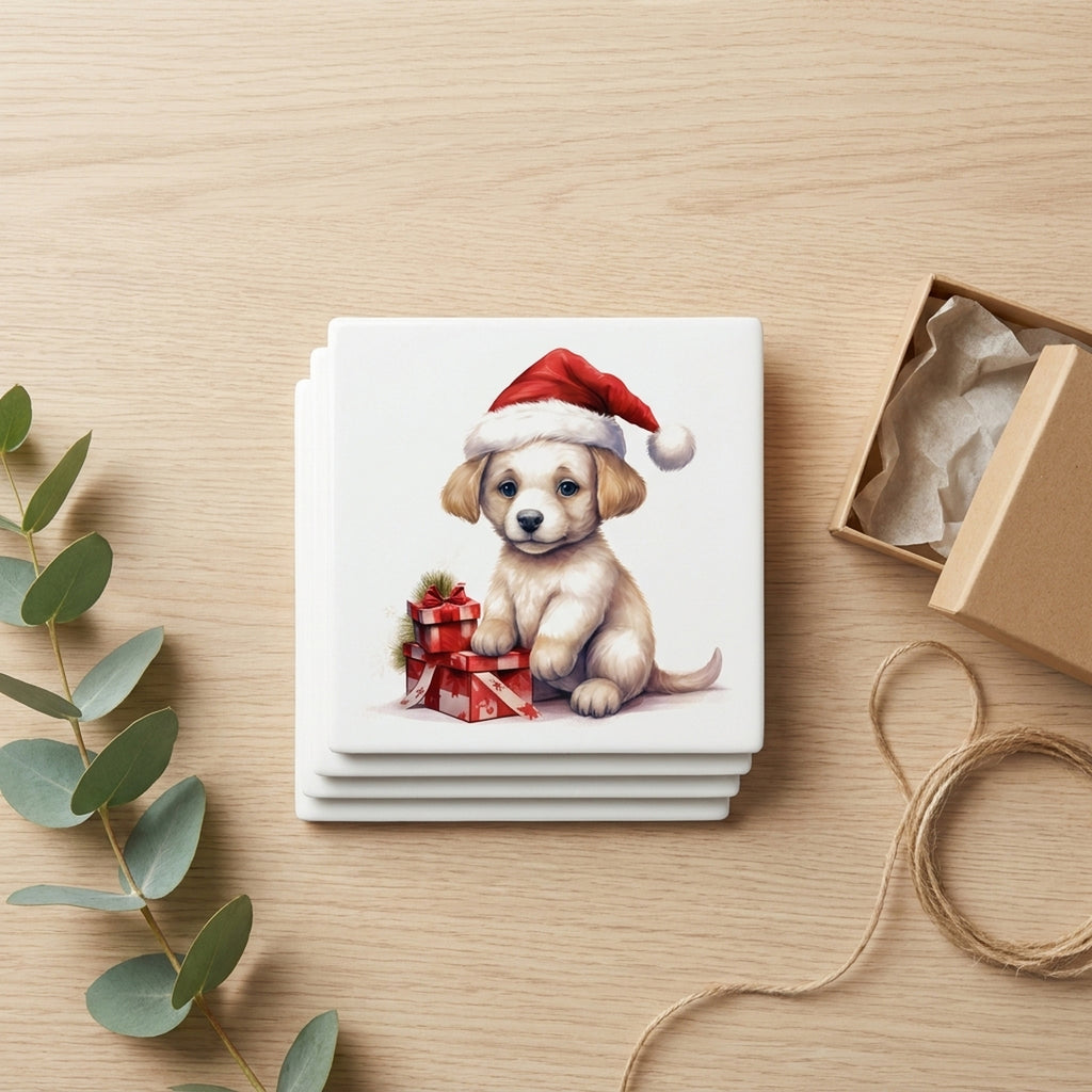 Russian Toy Puppy Drawing ceramic coasters set of 4, gift set