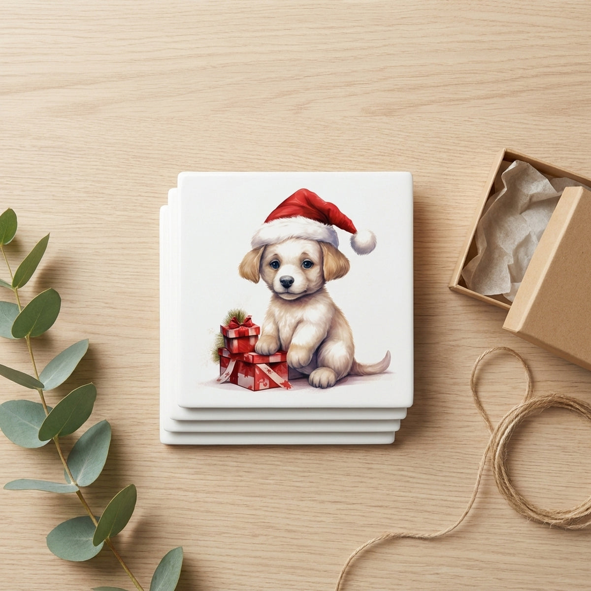 Russian Toy Puppy Drawing ceramic coasters set of 4, gift set
