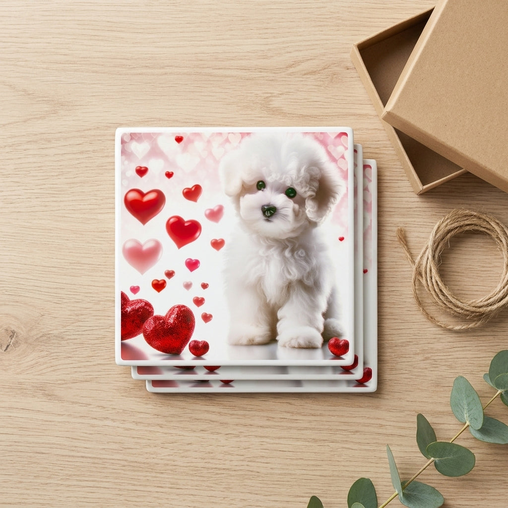 Bichon Frise ceramic coasters set of 4, gift set