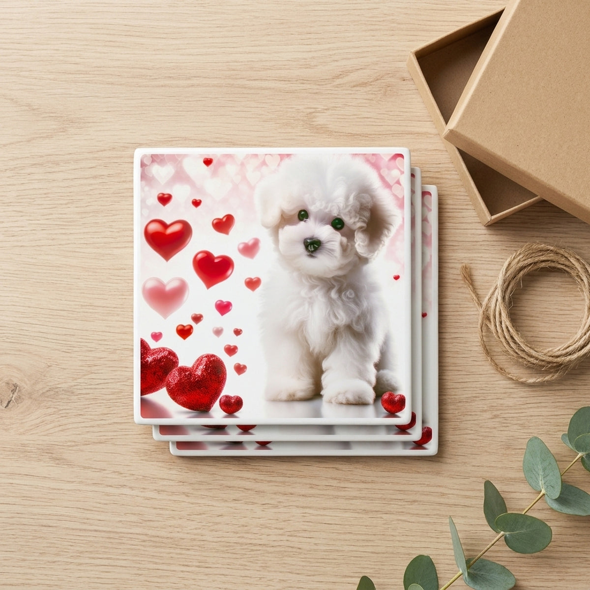 Bichon Frise ceramic coasters set of 4, gift set