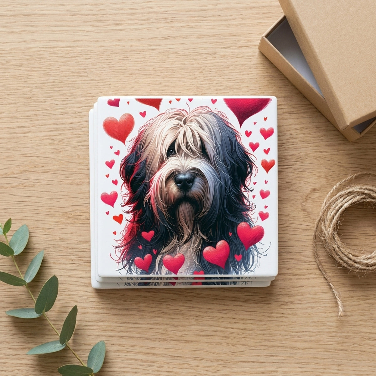 Bearded Collie ceramic coasters set of 4, gift set