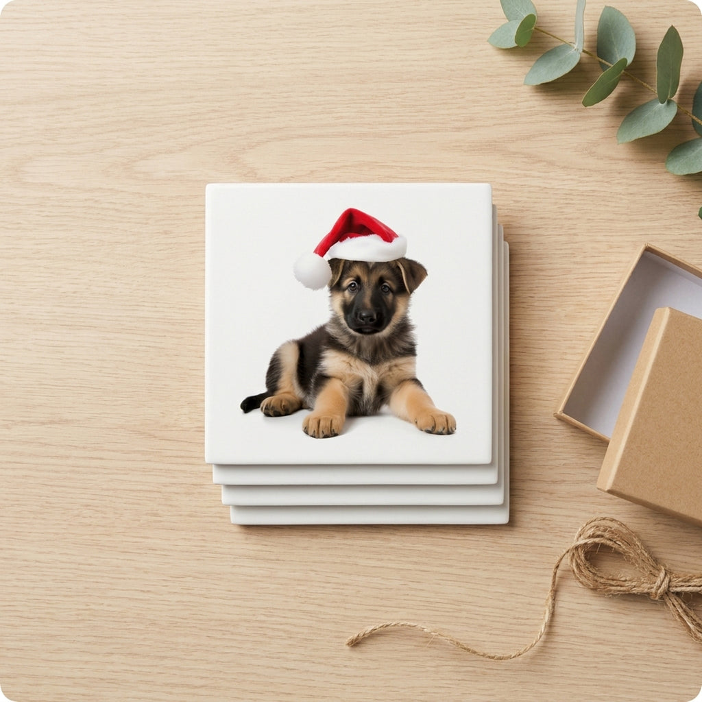 German Shepherd Dog Puppy ceramic coasters set of 4, gift set