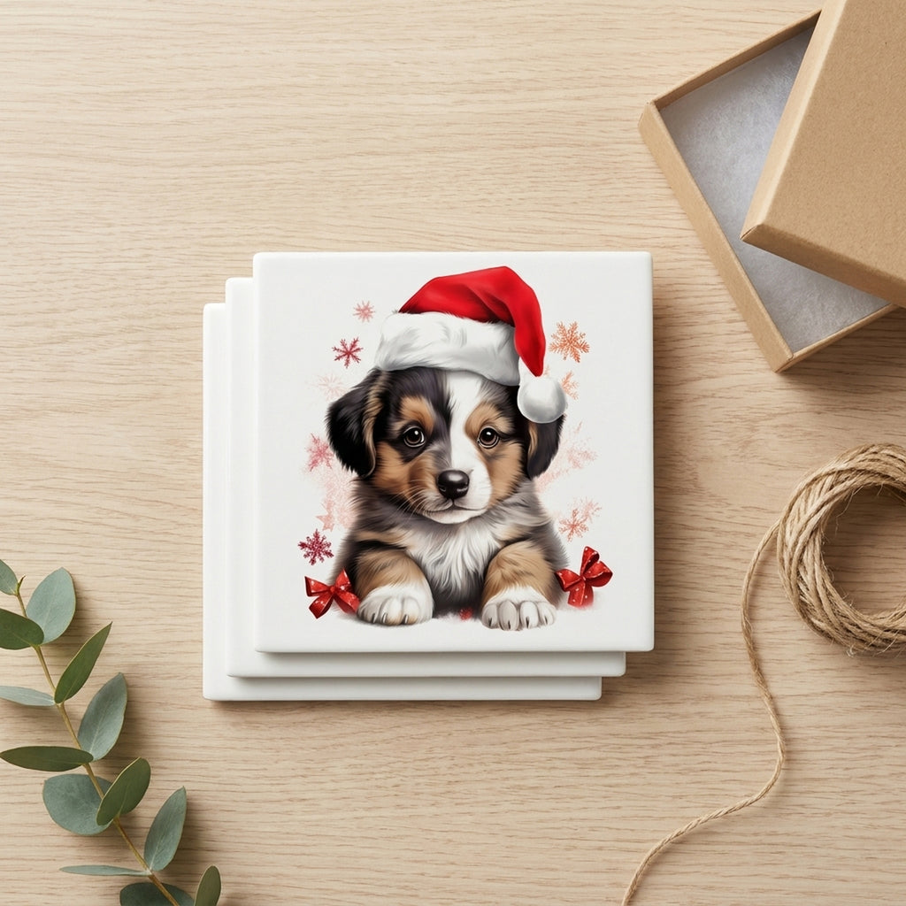 Pulik Puppy Drawing ceramic coasters set of 4, gift set