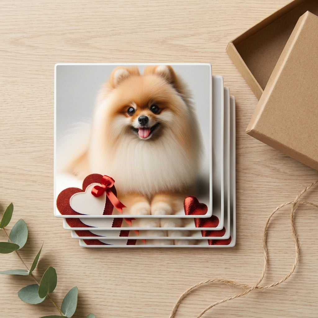 Pomeranian ceramic coasters set of 4, gift set