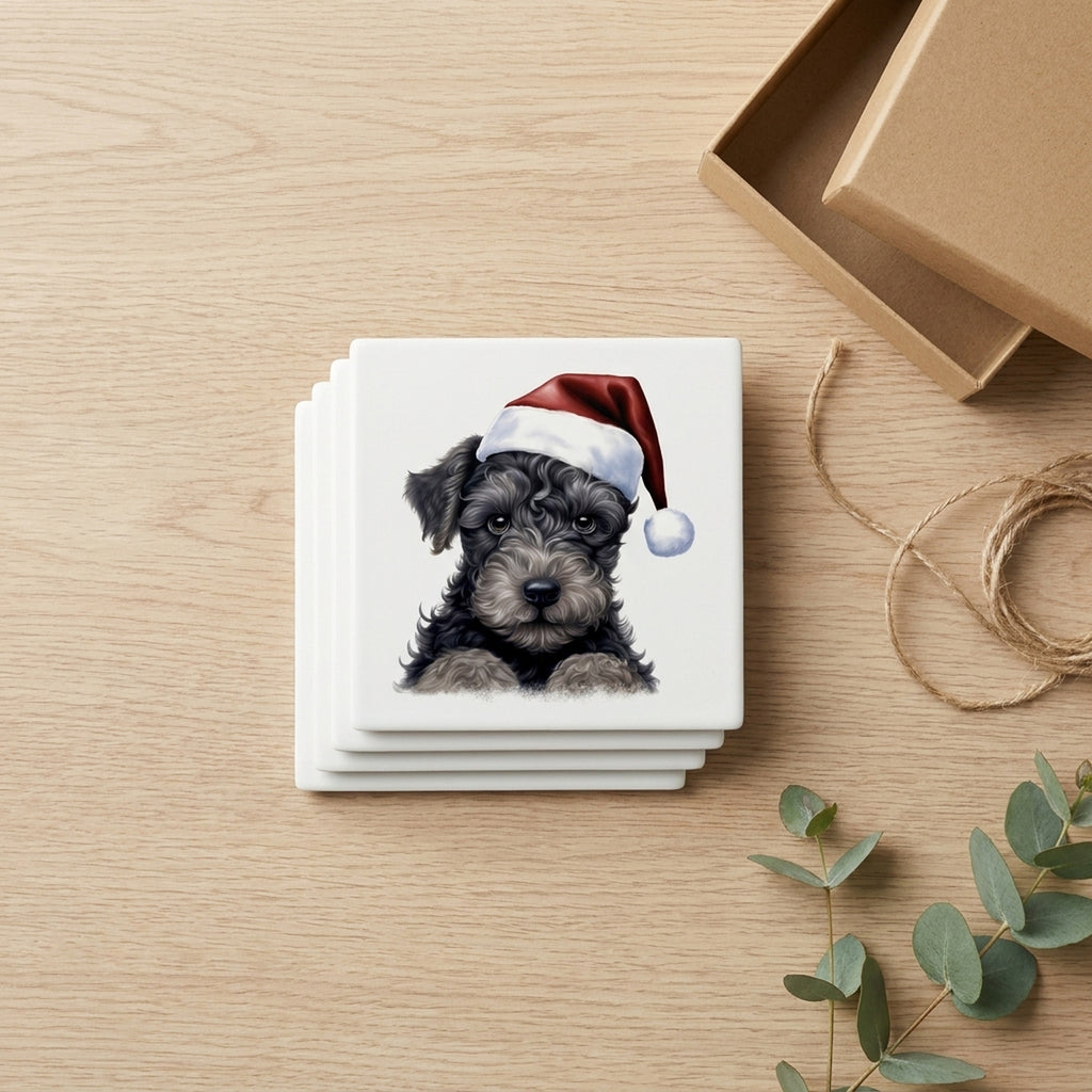 Kerry Blue Terrier Puppy Drawing ceramic coasters set of 4, gift set