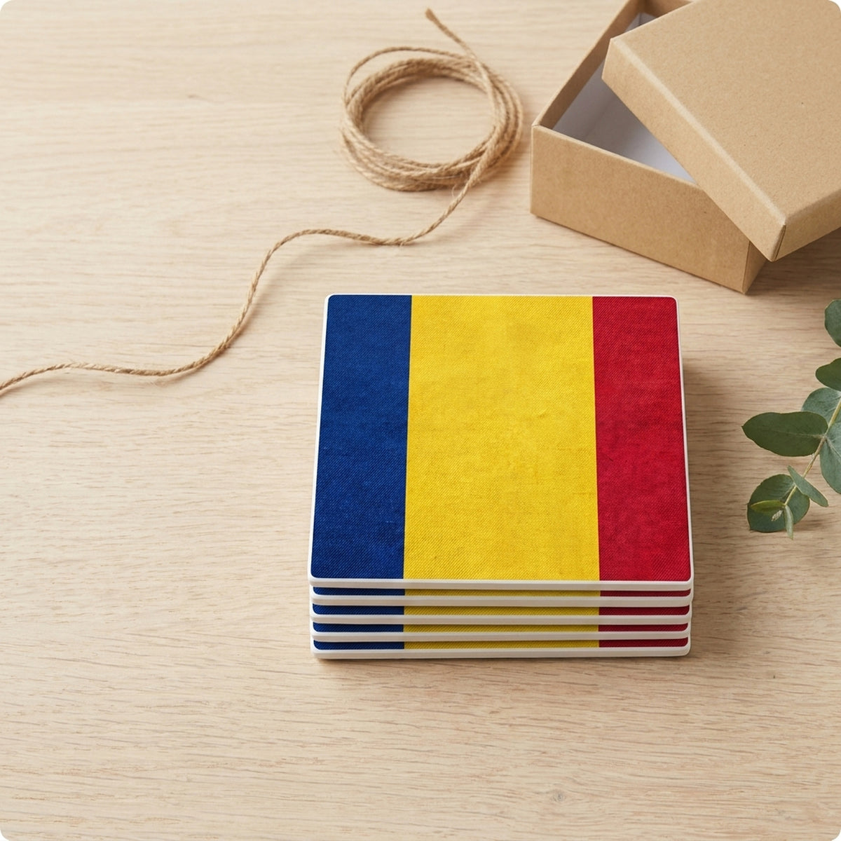 Romania Flag Pride ceramic coasters set of 4, gift set