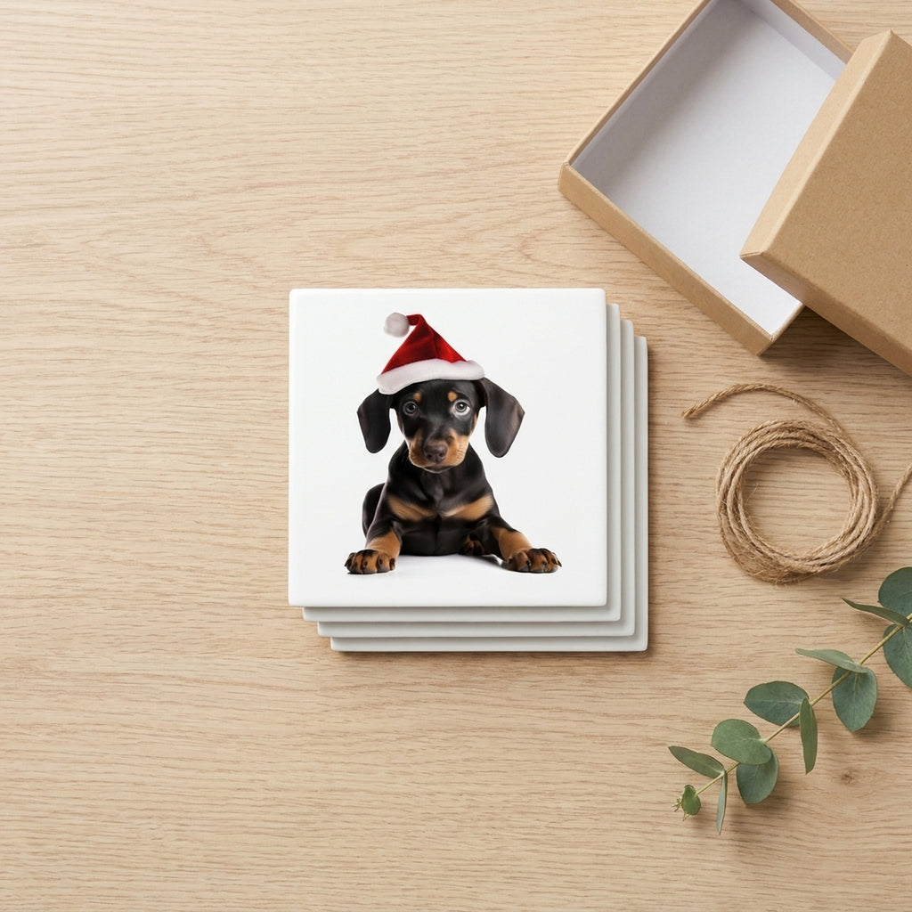 Doberman Pinscher Puppy ceramic coasters set of 4, gift set