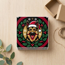 German Shepherd Christmas Ornament Art ceramic coasters set of 4, gift set