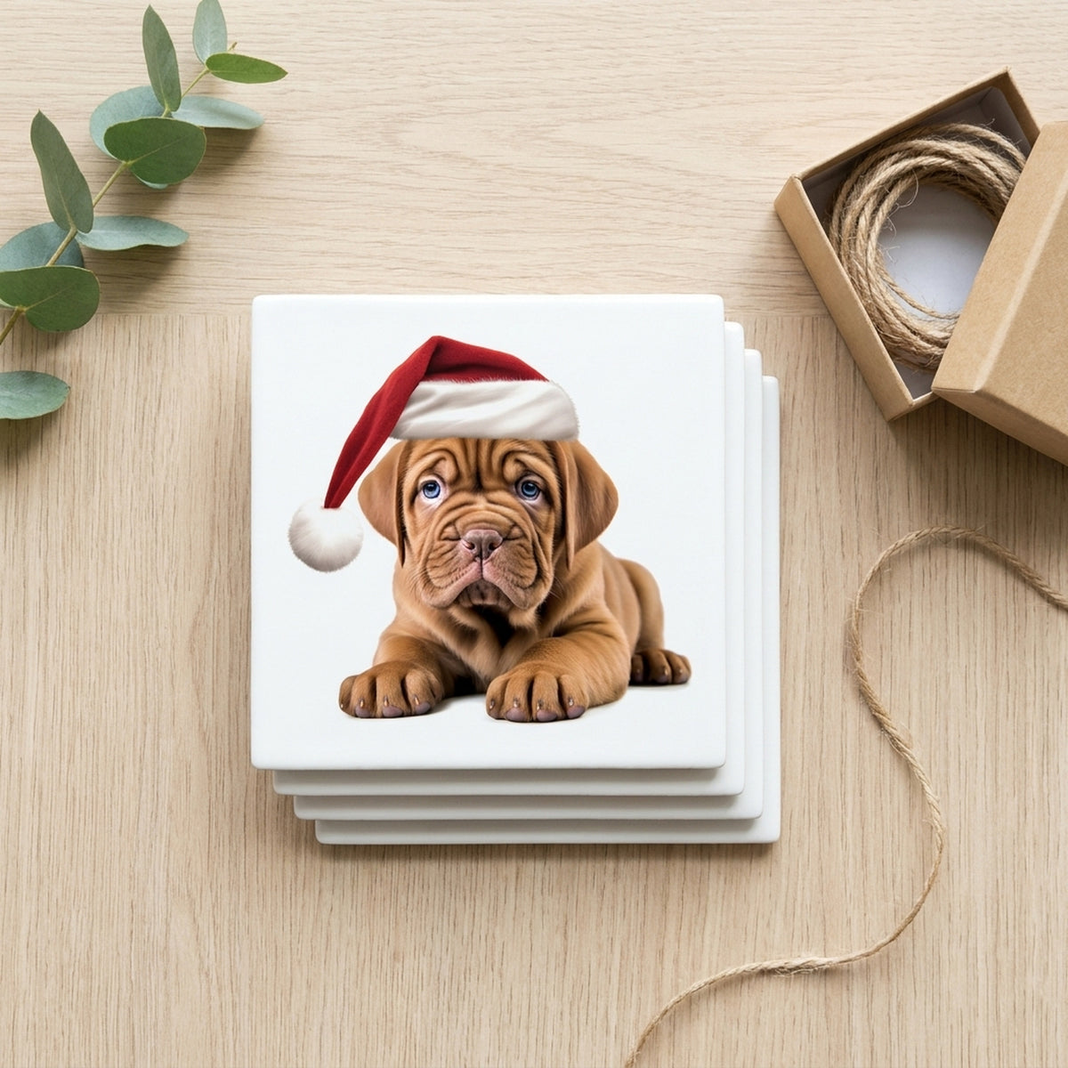 Dogue de Bordeaux Puppy Drawing ceramic coasters set of 4, gift set