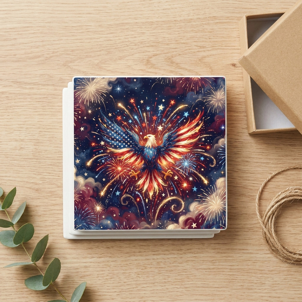 July 4th Fireworks ceramic coasters set of 4, gift set