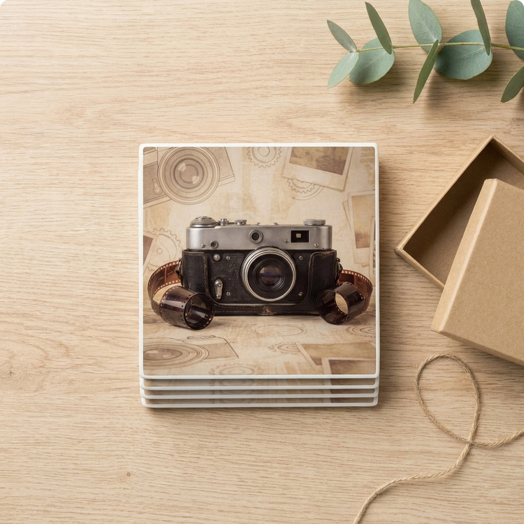 Film Camera ceramic coasters set of 4, gift set