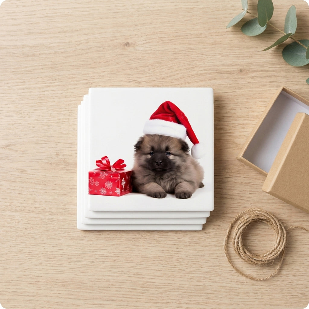 Keeshonden Puppy ceramic coasters set of 4, gift set