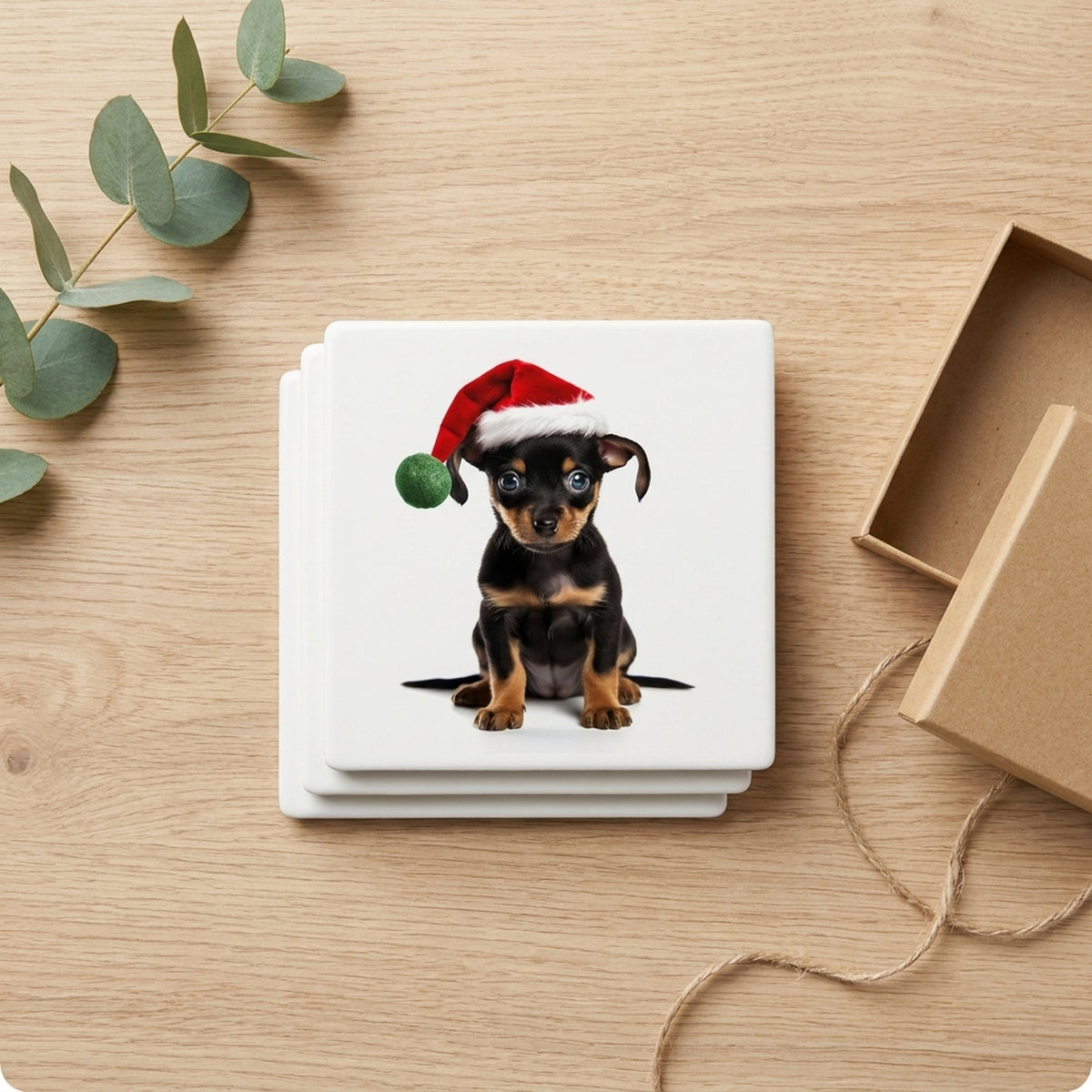 Miniature Pinscher Puppy ceramic coasters set of 4, gift set