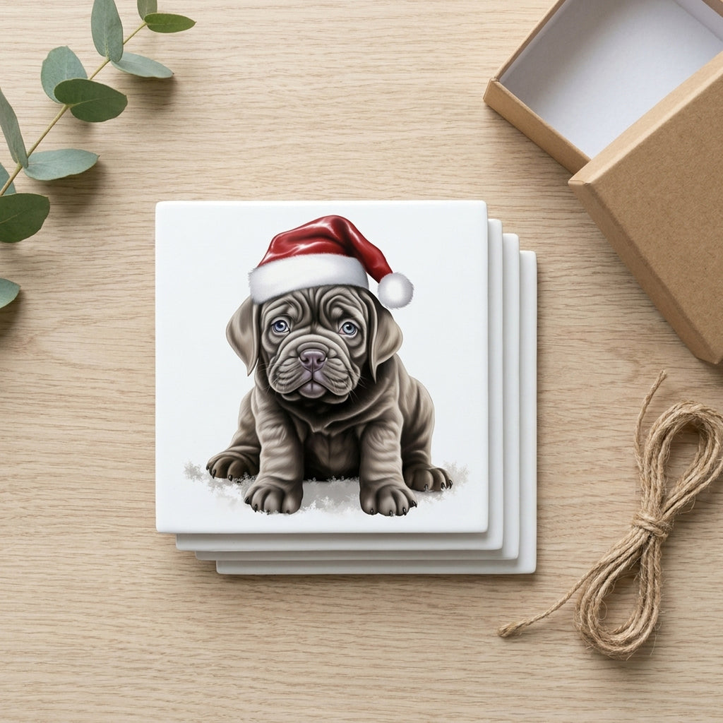 Neapolitan Mastiff Puppy Drawing ceramic coasters set of 4, gift set