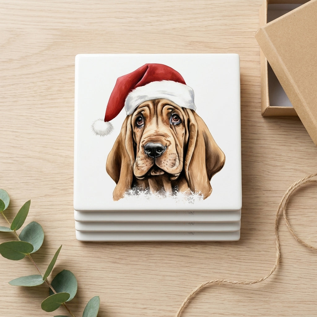 Bloodhound Puppy Drawing ceramic coasters set of 4, gift set