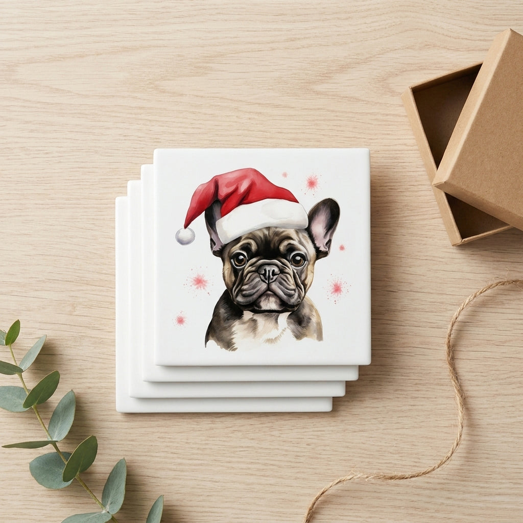French Bulldog Drawing ceramic coasters set of 4, gift set